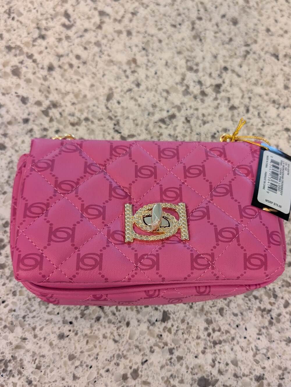 Bebe Liv Pink and Dark Pink Monogram Crossbody Bag